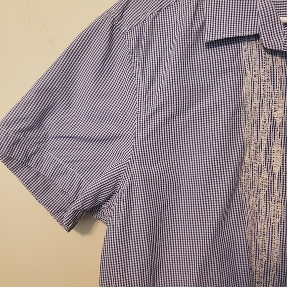 Mens Kenneth Cole New York Button Down Short Sleeve Shirt Sz L Blue &White - Picture 3 of 5